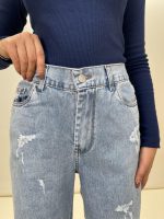 شلوار جین نیم بگ زنانه آبی
