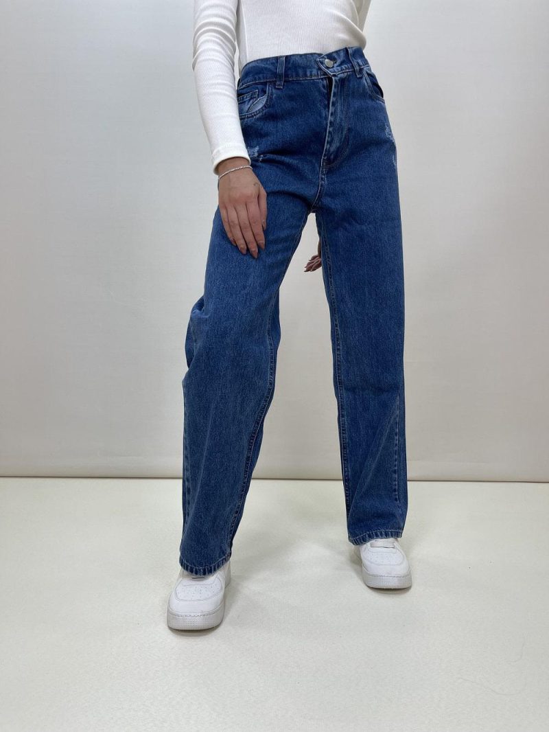 شلوار جین نیم بگ زنانه آبی تیره