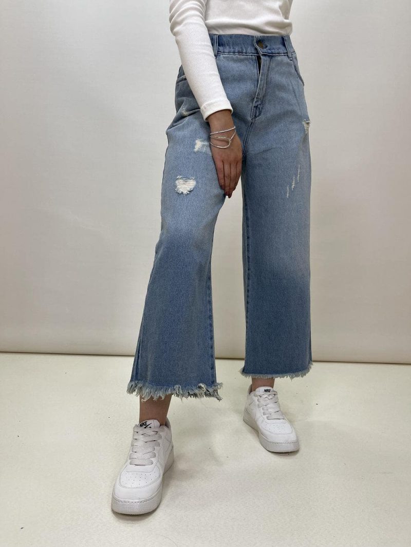 شلوار جین بگ زنانه پایین ریش آبی