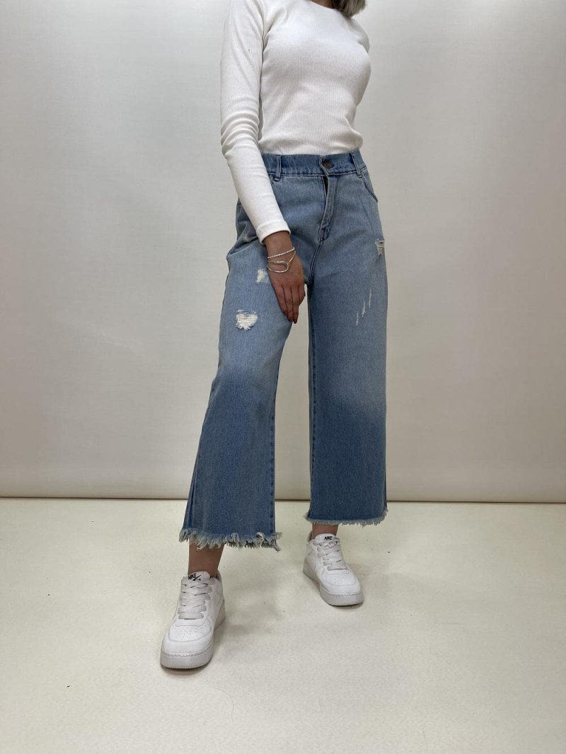 شلوار جین بگ زنانه پایین ریش آبی