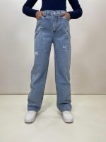 شلوار جین نیم بگ زنانه آبی رنگ