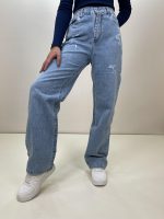 شلوار جین نیم بگ زنانه آبی رنگ