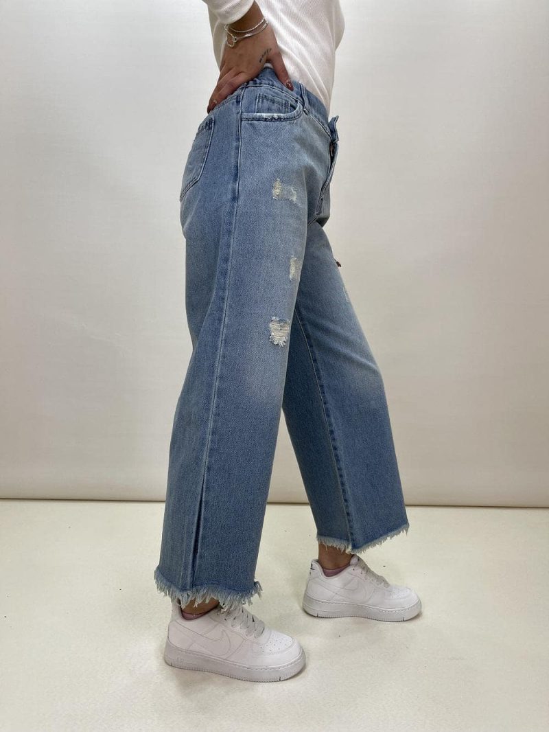 شلوار جین بگ زنانه پایین ریش آبی