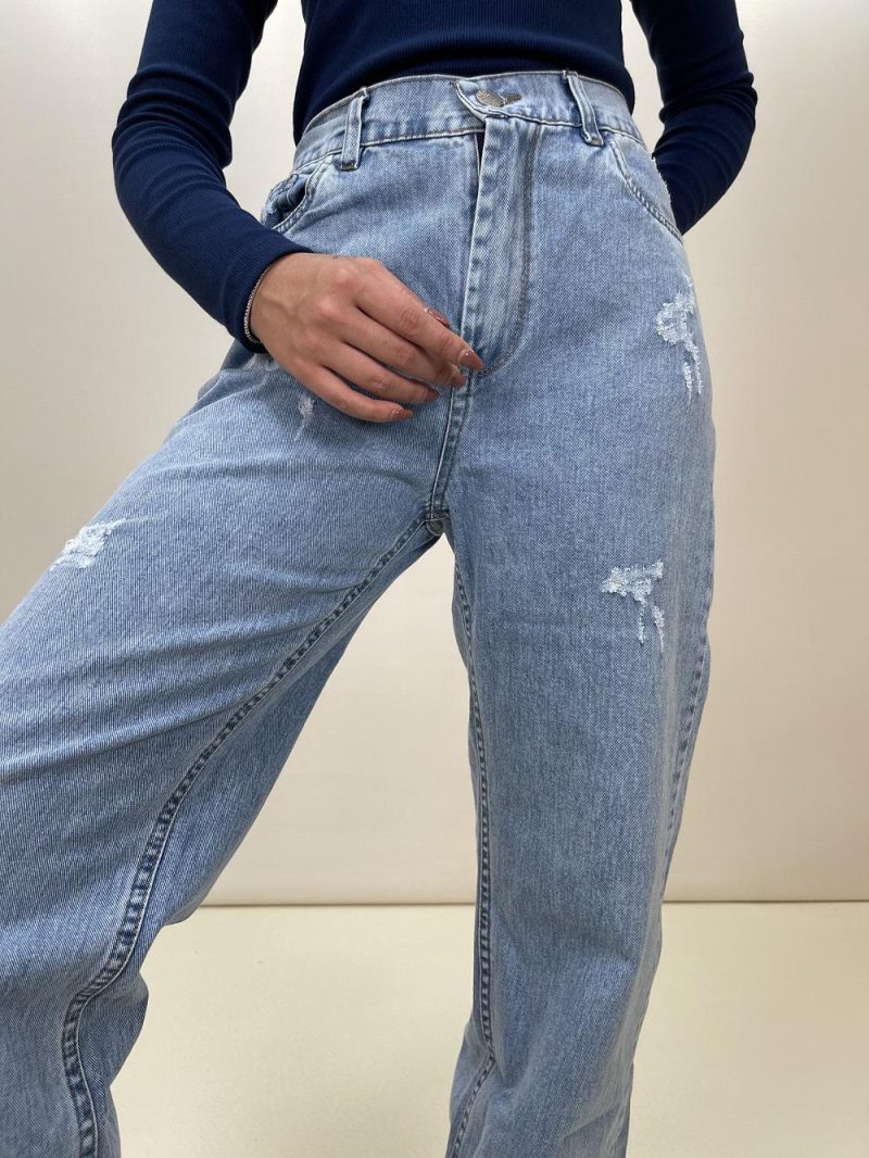 شلوار جین نیم بگ زنانه آبی رنگ