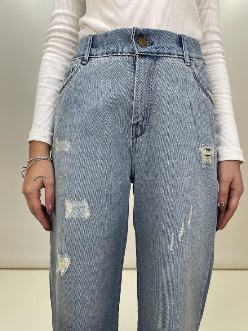 شلوار جین بگ زنانه پایین ریش آبی