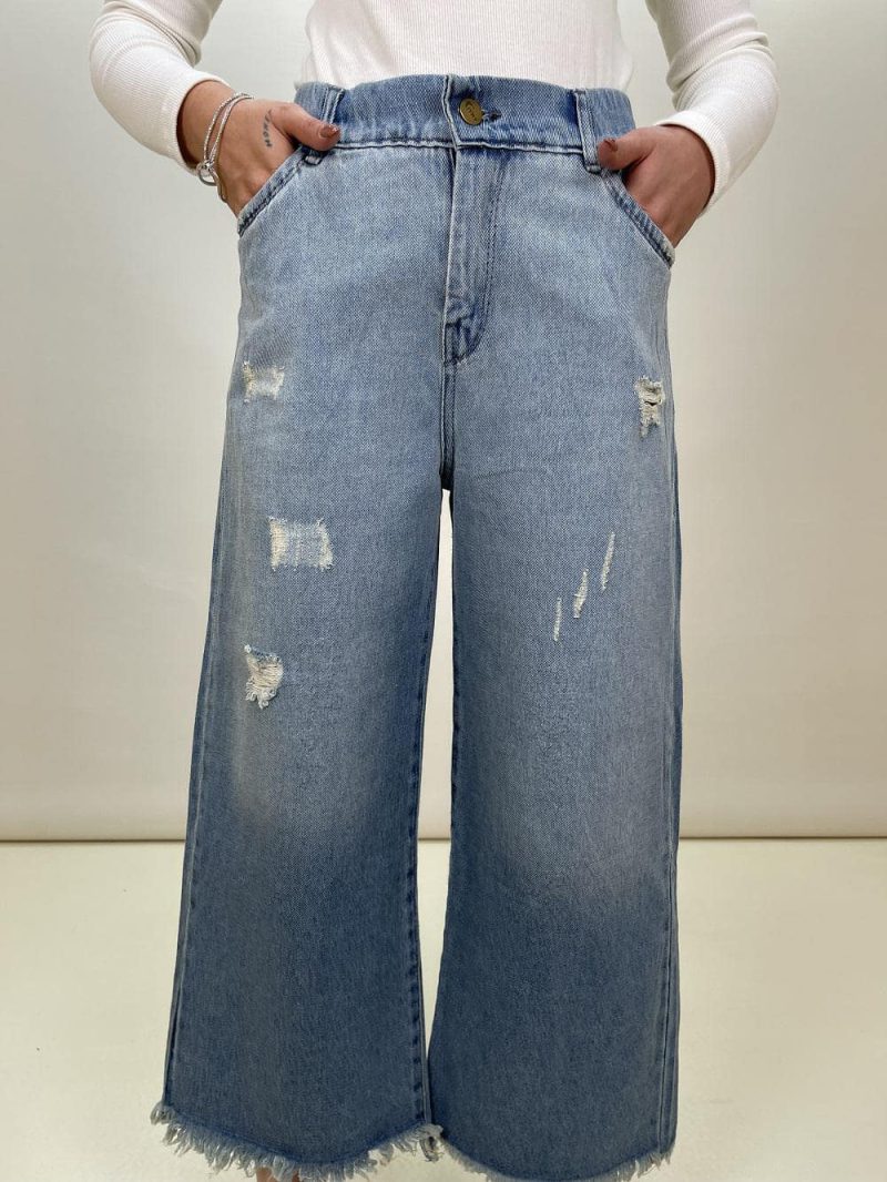 شلوار جین بگ زنانه پایین ریش آبی
