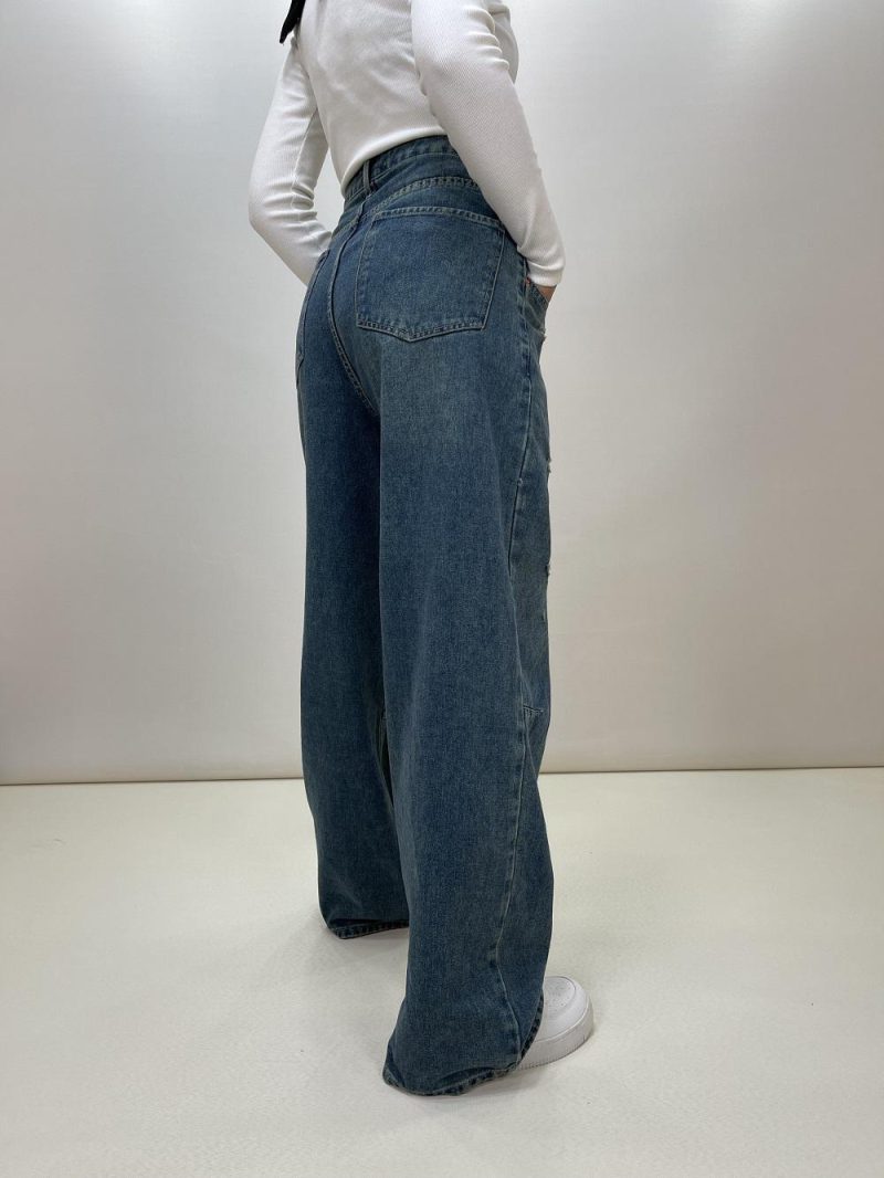 شلوار جین بگ زنانه آبی تینت پارچه وارداتی