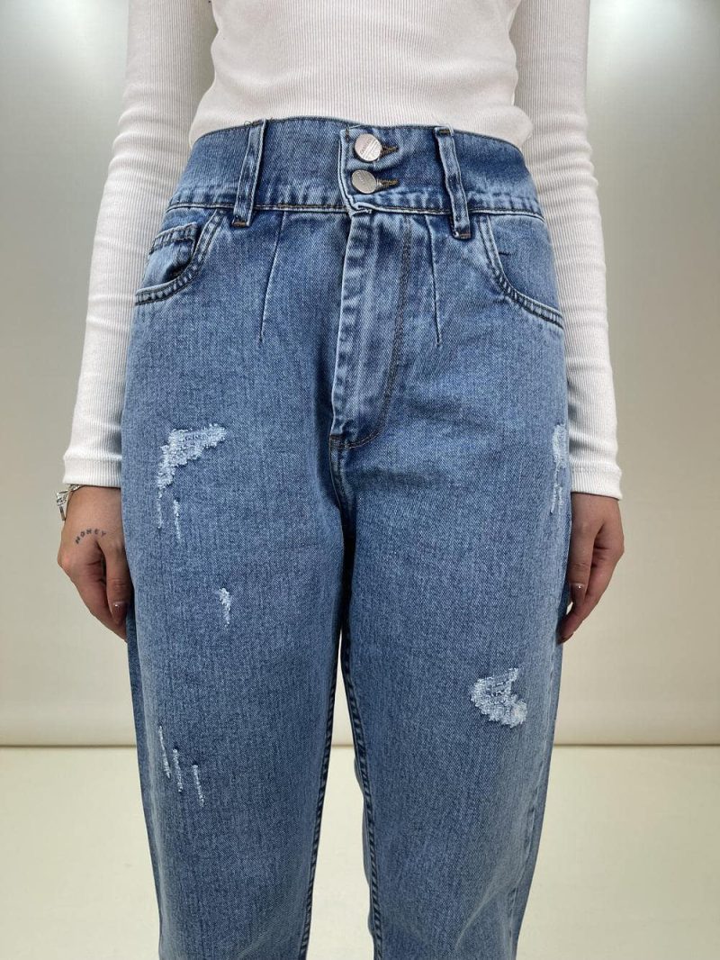 شلوار جین زنانه مام فیت آبی