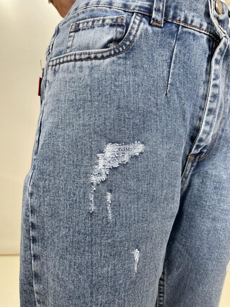 شلوار جین زنانه مام فیت آبی