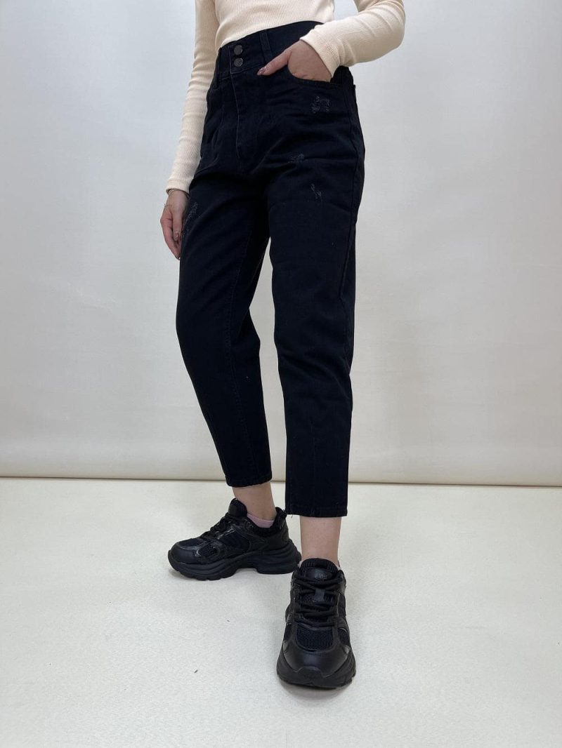 شلوار جین زنانه مام فیت مشکی