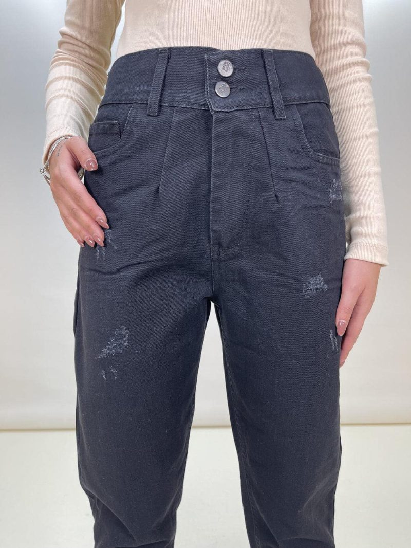 شلوار جین زنانه مام فیت مشکی