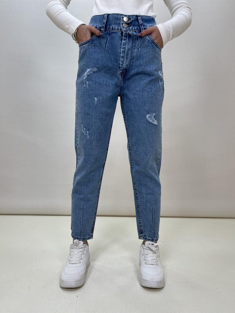 شلوار جین زنانه مام فیت آبی