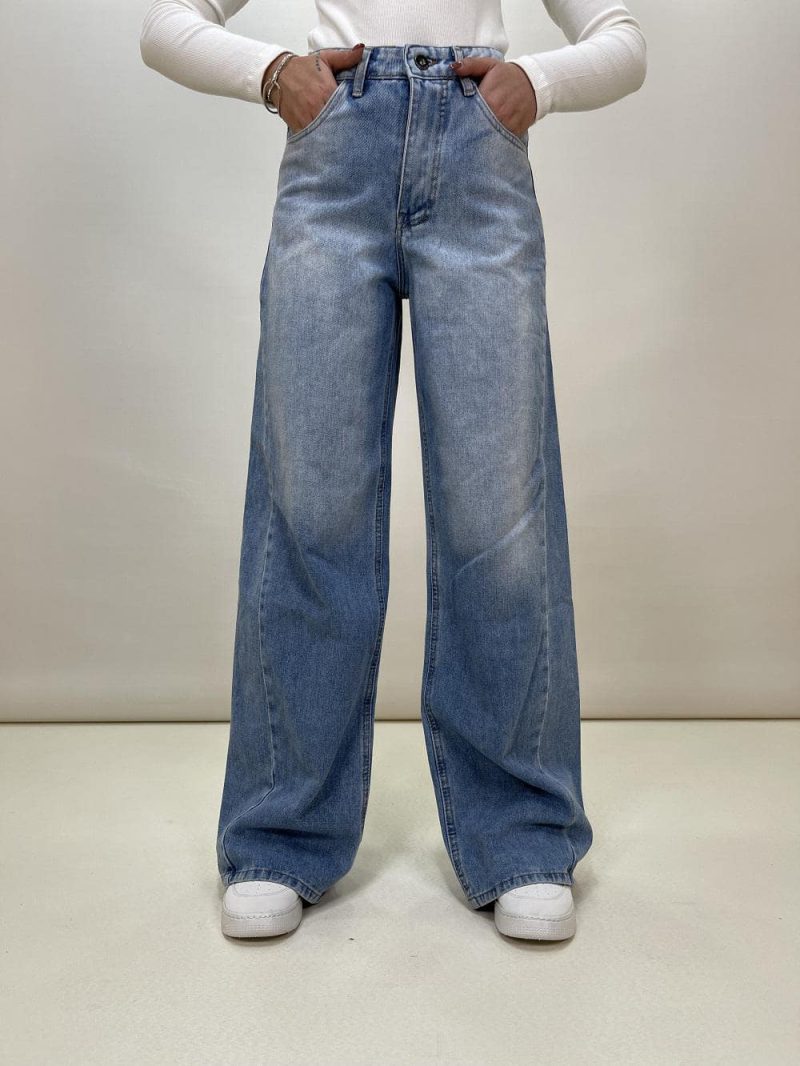 شلوار جین زنانه مدل بگ آبی روشن