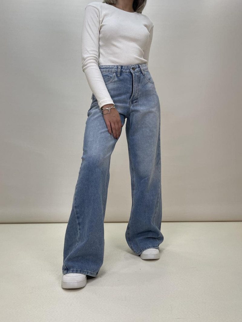 شلوار جین زنانه مدل بگ آبی روشن