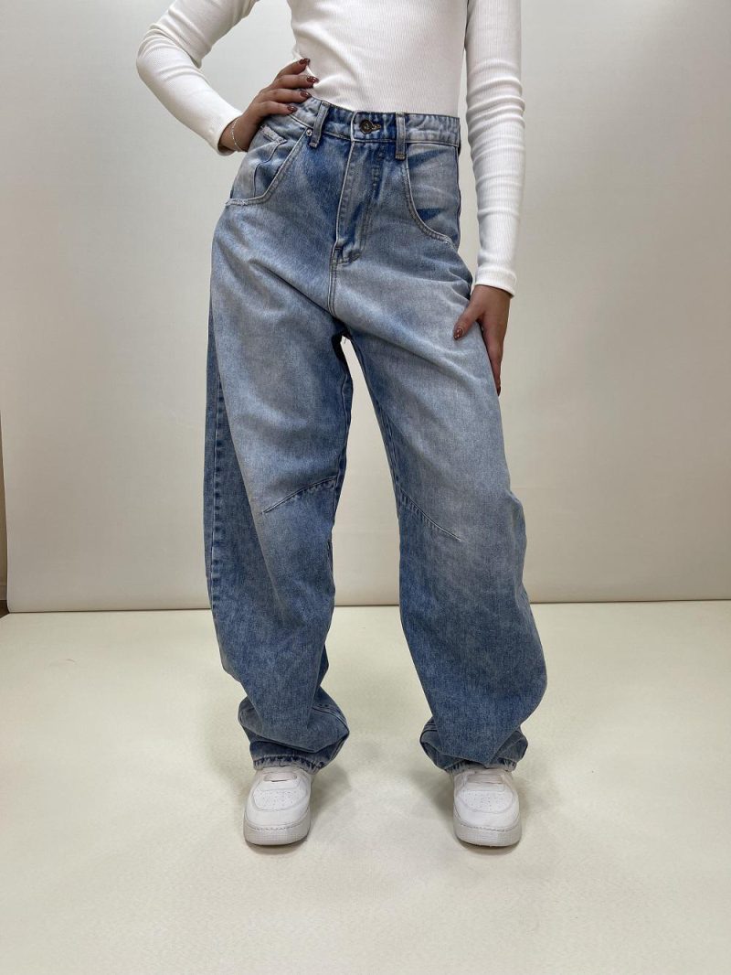 شلوار جین زنانه مدل مام فیت بالنی پارچه وارداتی