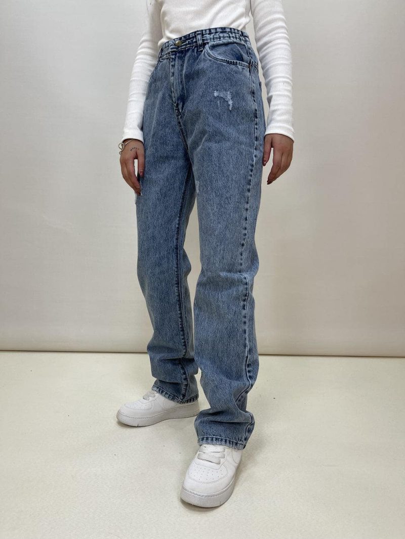 شلوار جسن زنانه مدل واید ابی رنگ