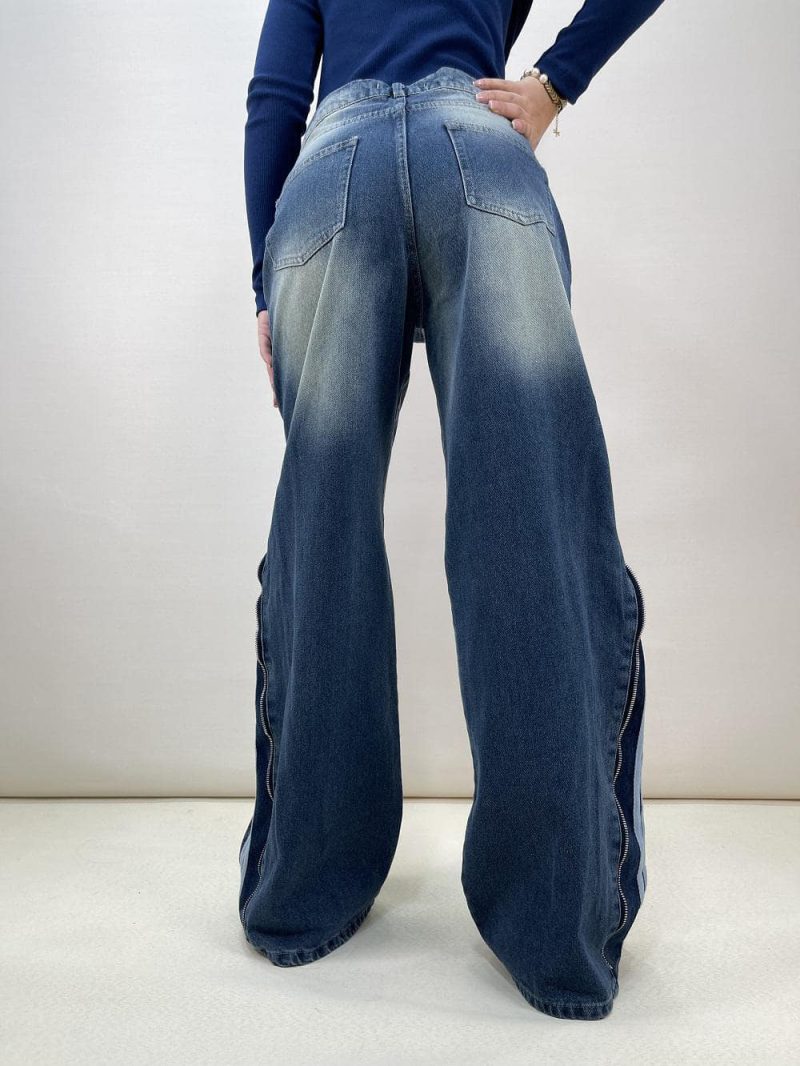 شلوار جین زنانه بگ بغل آدیداس آبی