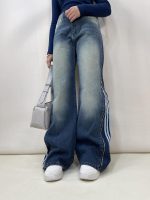 شلوار جین زنانه بگ بغل آدیداس آبی
