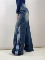 شلوار جین زنانه بگ بغل آدیداس آبی