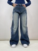 شلوار جین زنانه بگ بغل آدیداس آبی
