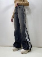 شلوار جین زنانه بگ بغل آدیداس زغالی