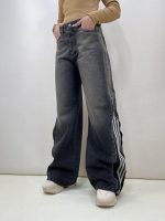 شلوار جین زنانه بگ بغل آدیداس زغالی
