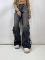شلوار جین زنانه بگ بغل آدیداس زغالی