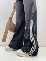 شلوار جین زنانه بگ بغل آدیداس زغالی