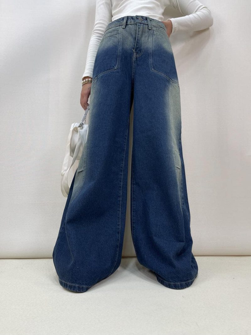 شلوار جین زنانه سوپر بگ آبی تیره