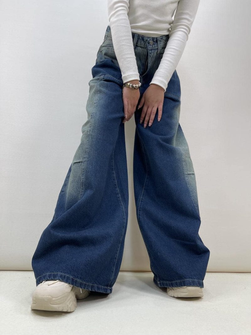 شلوار جین زنانه سوپر بگ آبی تیره