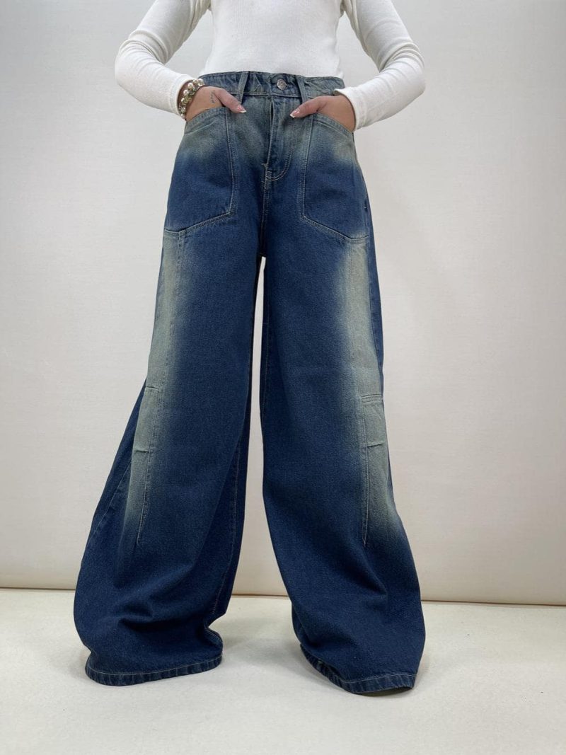 شلوار جین زنانه سوپر بگ آبی تیره