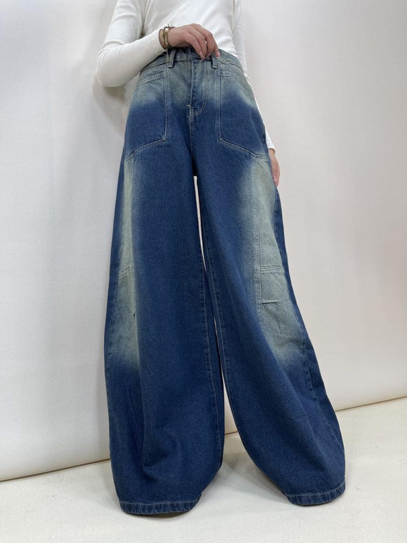 شلوار جین زنانه سوپر بگ آبی تیره