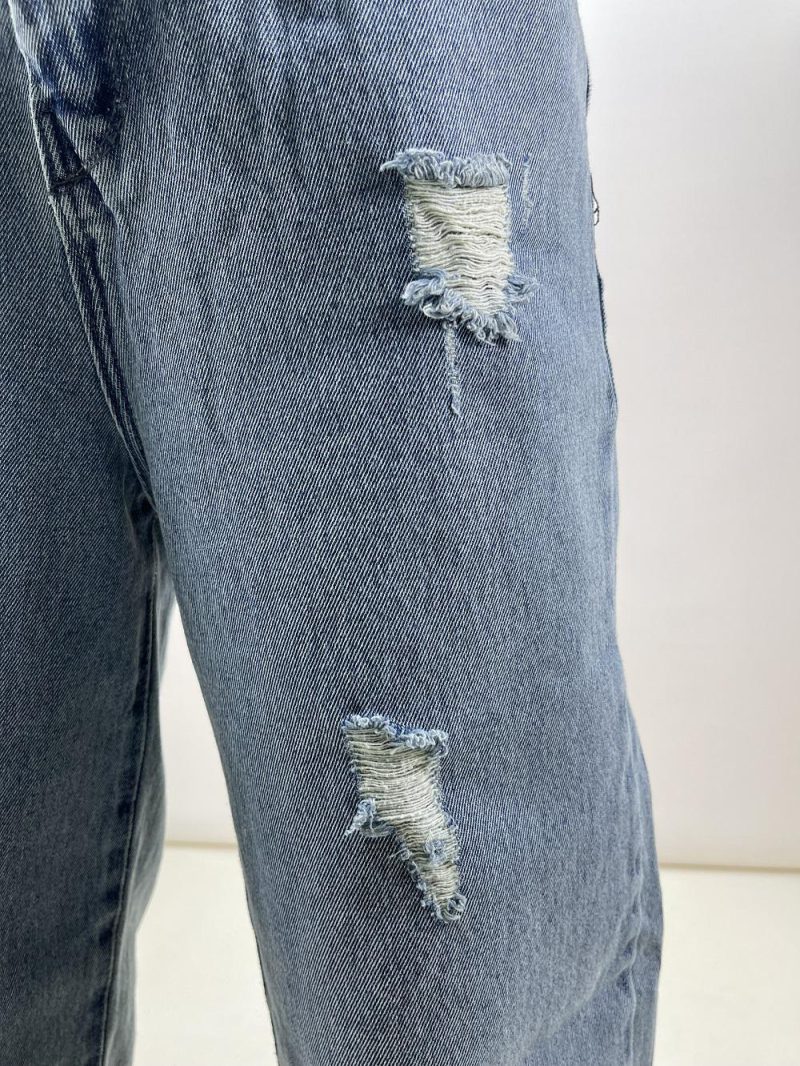 شلوار جین نیم بگ زنانه آبی