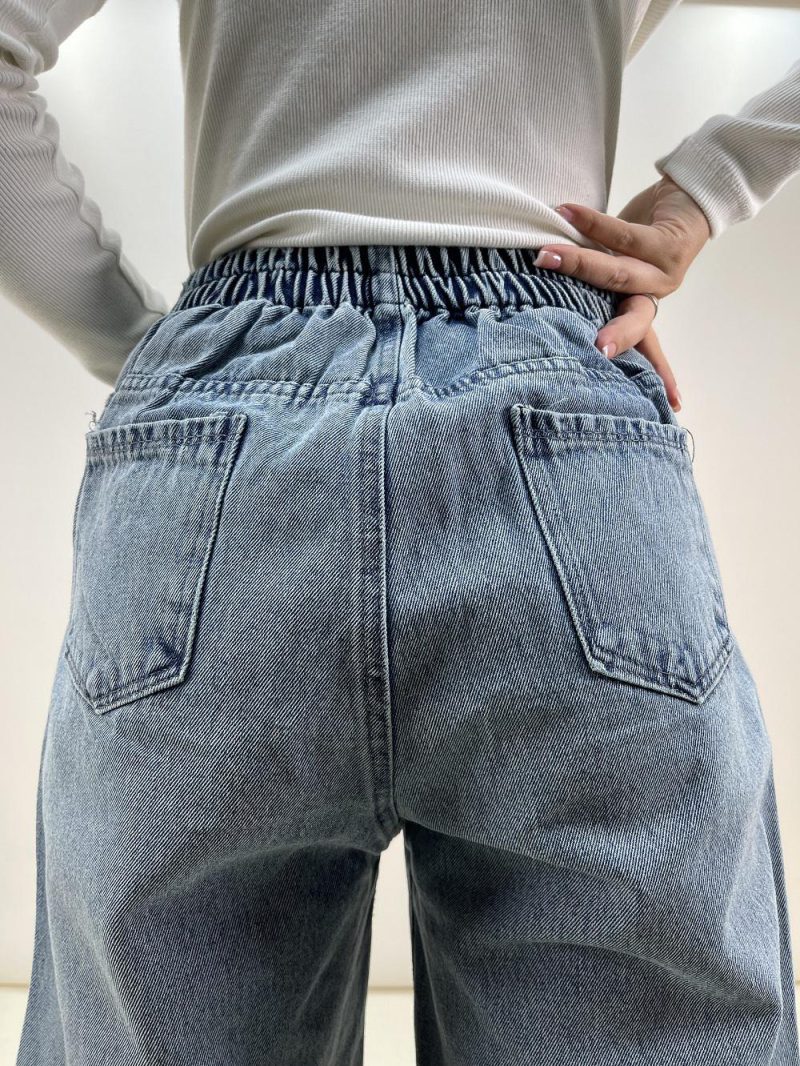 شلوار جین نیم بگ زنانه آبی