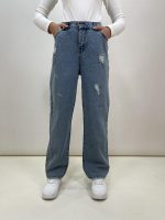 شلوار جین نیم بگ زنانه آبی