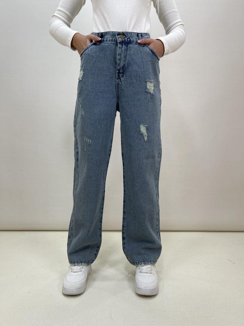 شلوار جین نیم بگ زنانه آبی