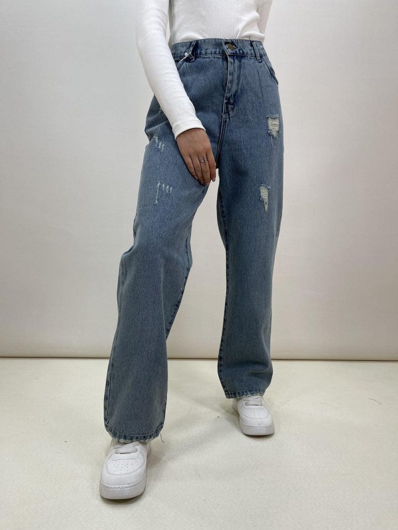 شلوار جین نیم بگ زنانه آبی