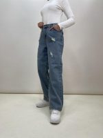 شلوار جین نیم بگ زنانه آبی