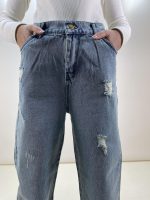 شلوار جین نیم بگ زنانه آبی