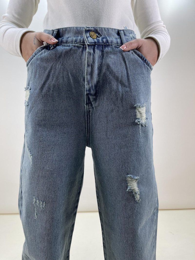 شلوار جین نیم بگ زنانه آبی