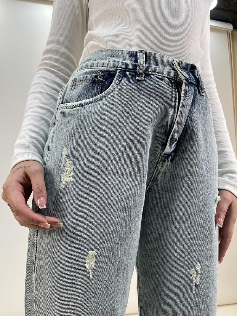 شلوار جین زنانه مام فیت رنگ لیمویی