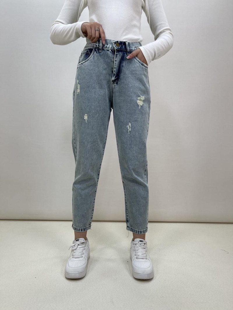 شلوار جین زنانه مام فیت رنگ لیمویی