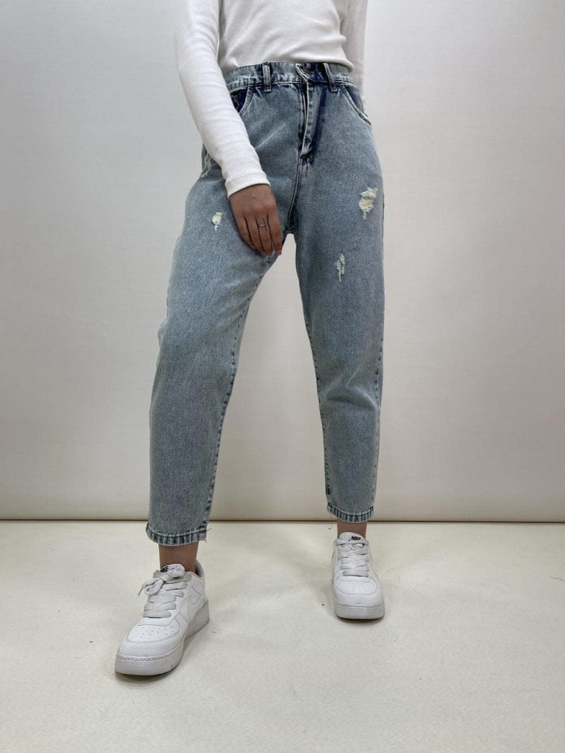 شلوار جین زنانه مام فیت رنگ لیمویی