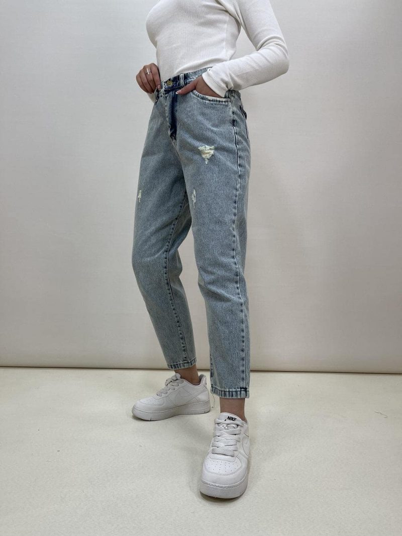 شلوار جین زنانه مام فیت رنگ لیمویی