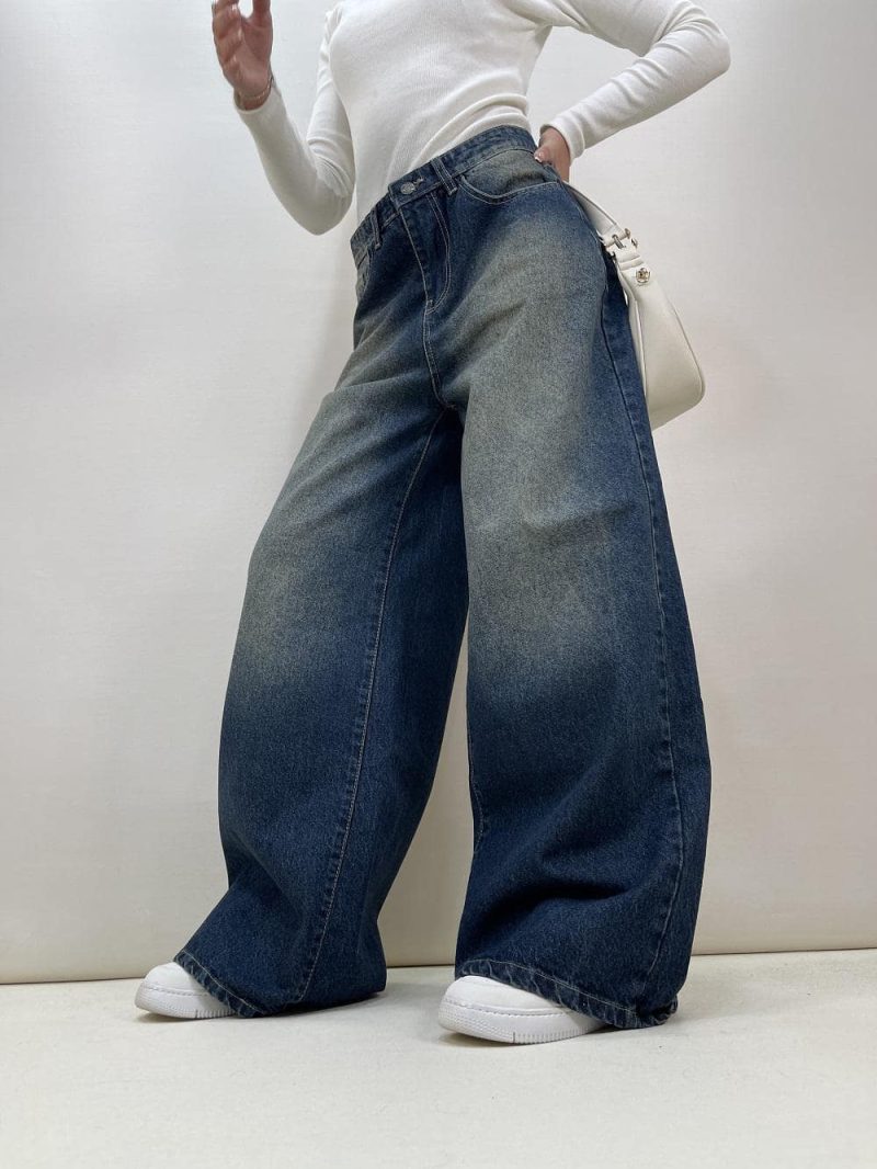 شلوار جین زنانه فول بگ آبی تینت