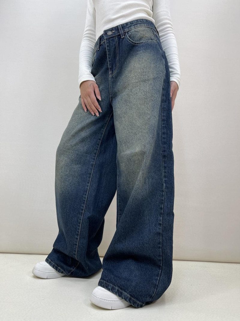 شلوار جین زنانه فول بگ آبی تینت