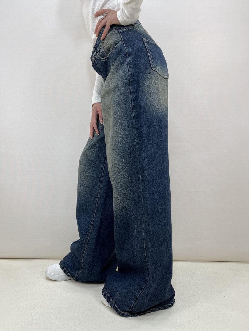 شلوار جین زنانه فول بگ آبی تینت