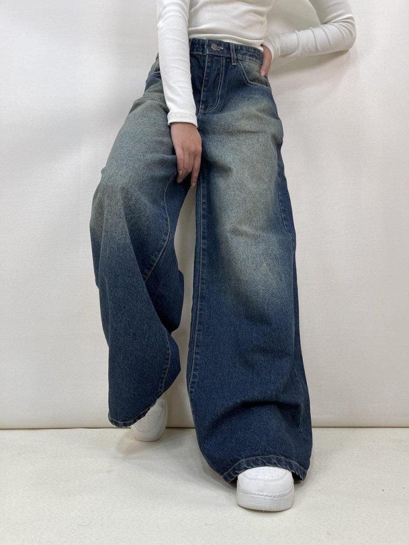 شلوار جین زنانه فول بگ آبی تینت