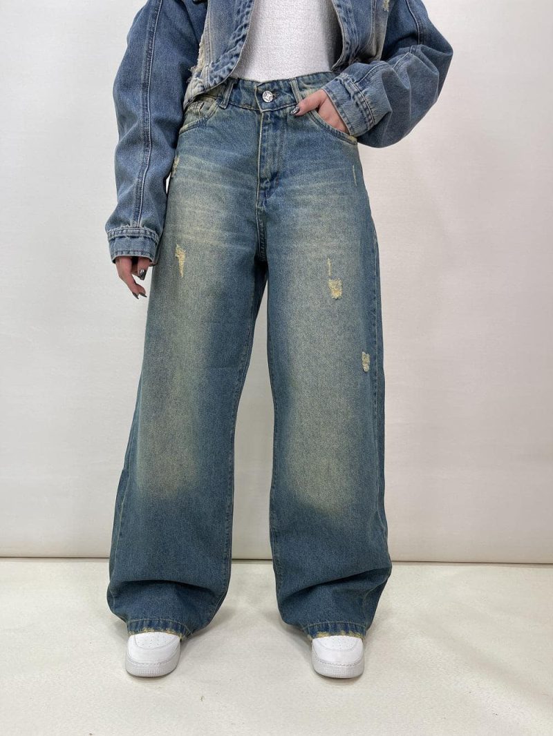 شلوار جین بگ زنانه آبی