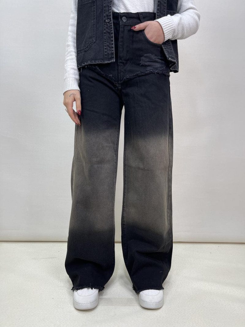 شلوار جین زنانه بگ زغالی تنت دار